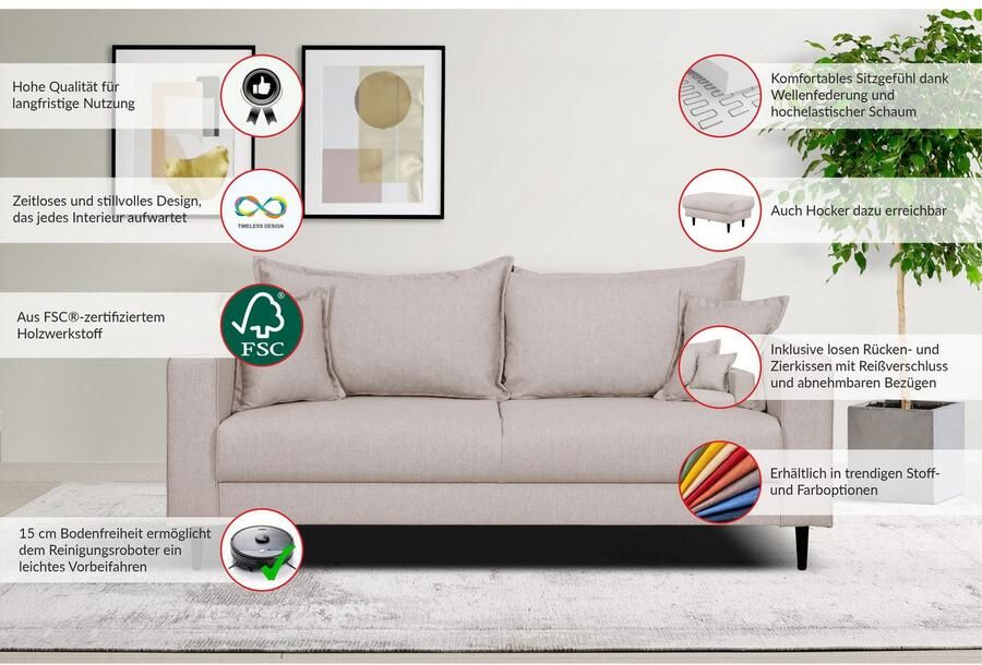 Home affaire 2-zitsbank VEYRAS hoog zitcomfort afmetingen B D H: 162 84 76 cm - Foto 4