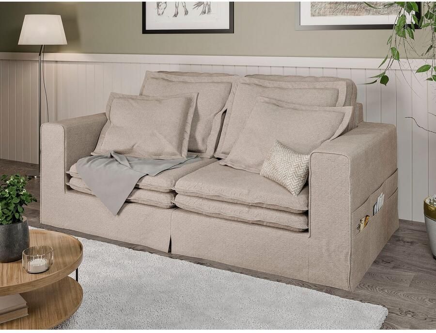 Home affaire 3-zitsbank ALISSAS BIS met veel kussens biesjes aan de kussens Hoes-look kleine zakken aan de zijkant voor opberging - Foto 2