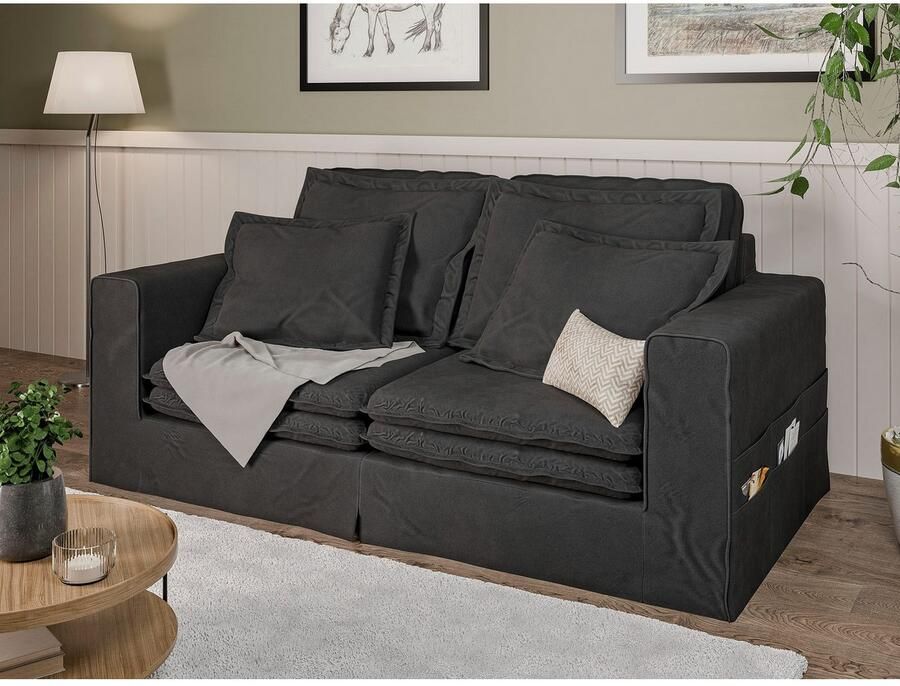 Home affaire 3-zitsbank ALISSAS BIS met veel kussens biesjes aan de kussens Hoes-look kleine zakken aan de zijkant voor opberging - Foto 2