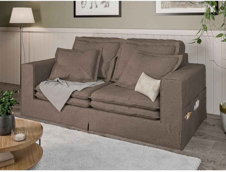 Home affaire 3-zitsbank ALISSAS BIS met veel kussens biesjes aan de kussens Hoes-look kleine zakken aan de zijkant voor opberging - Foto 2