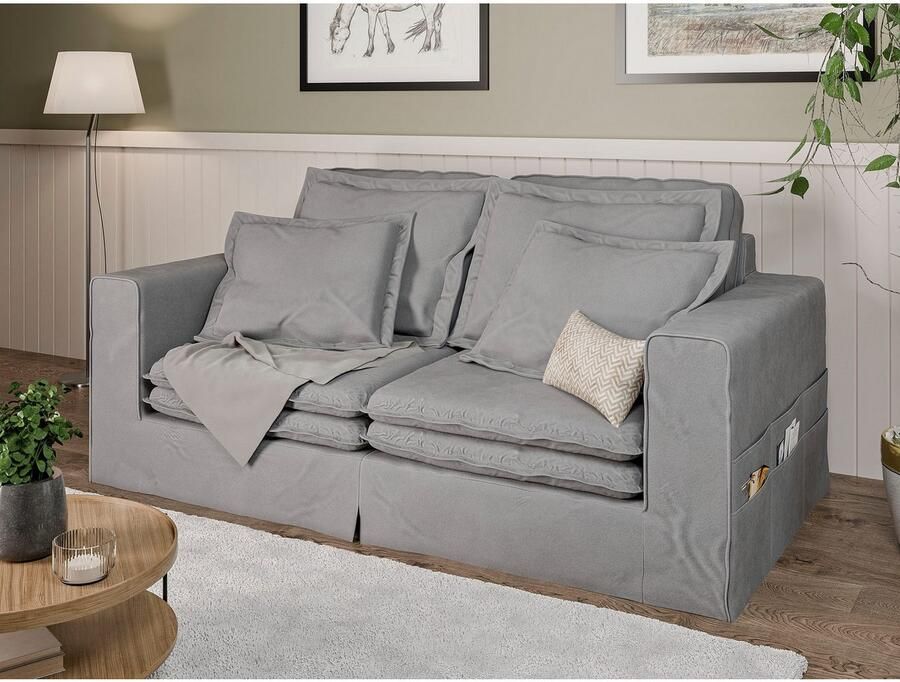 Home affaire 3-zitsbank ALISSAS BIS met veel kussens biesjes aan de kussens Hoes-look kleine zakken aan de zijkant voor opberging - Foto 2