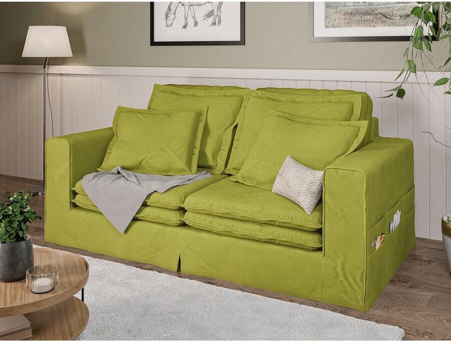 Home affaire 3-zitsbank ALISSAS BIS met veel kussens biesjes aan de kussens Hoes-look kleine zakken aan de zijkant voor opberging - Foto 2