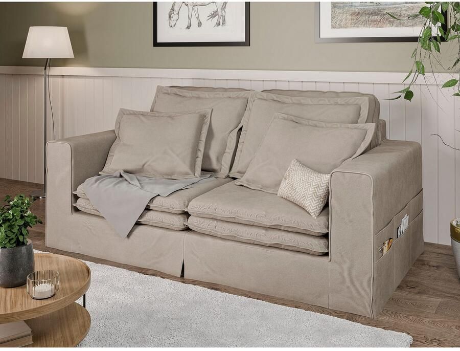 Home affaire 3-zitsbank ALISSAS BIS met veel kussens biesjes aan de kussens Hoes-look kleine zakken aan de zijkant voor opberging - Foto 2