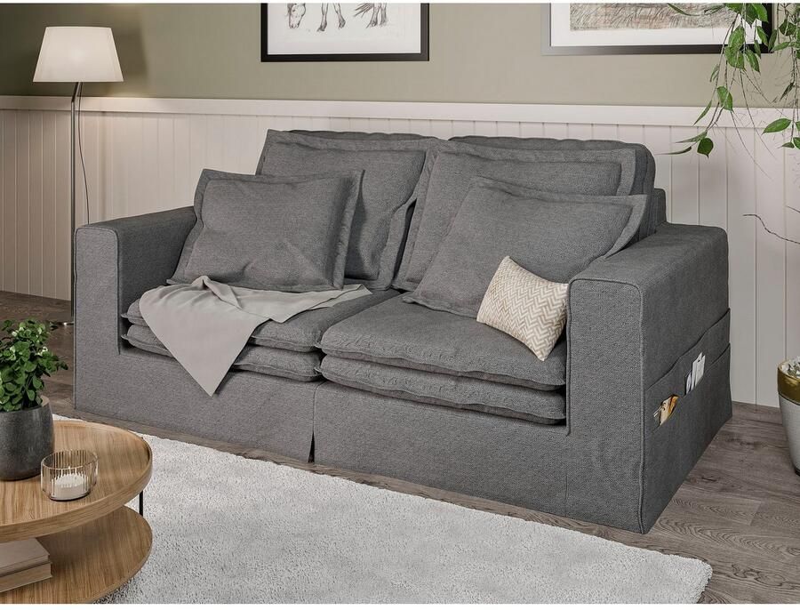 Home affaire 3-zitsbank ALISSAS BIS met veel kussens biesjes aan de kussens Hoes-look kleine zakken aan de zijkant voor opberging - Foto 2