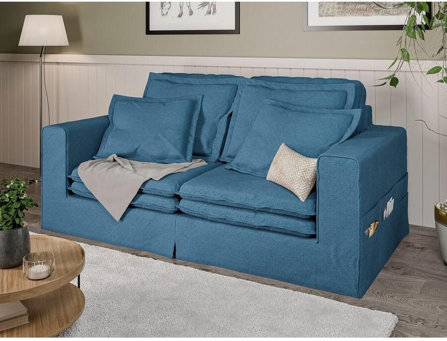 Home affaire 3-zitsbank ALISSAS BIS met veel kussens biesjes aan de kussens Hoes-look kleine zakken aan de zijkant voor opberging - Foto 2