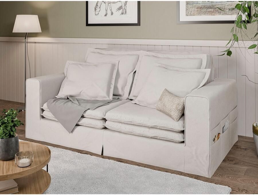 Home affaire 3-zitsbank ALISSAS BIS met veel kussens biesjes aan de kussens Hoes-look kleine zakken aan de zijkant voor opberging - Foto 2