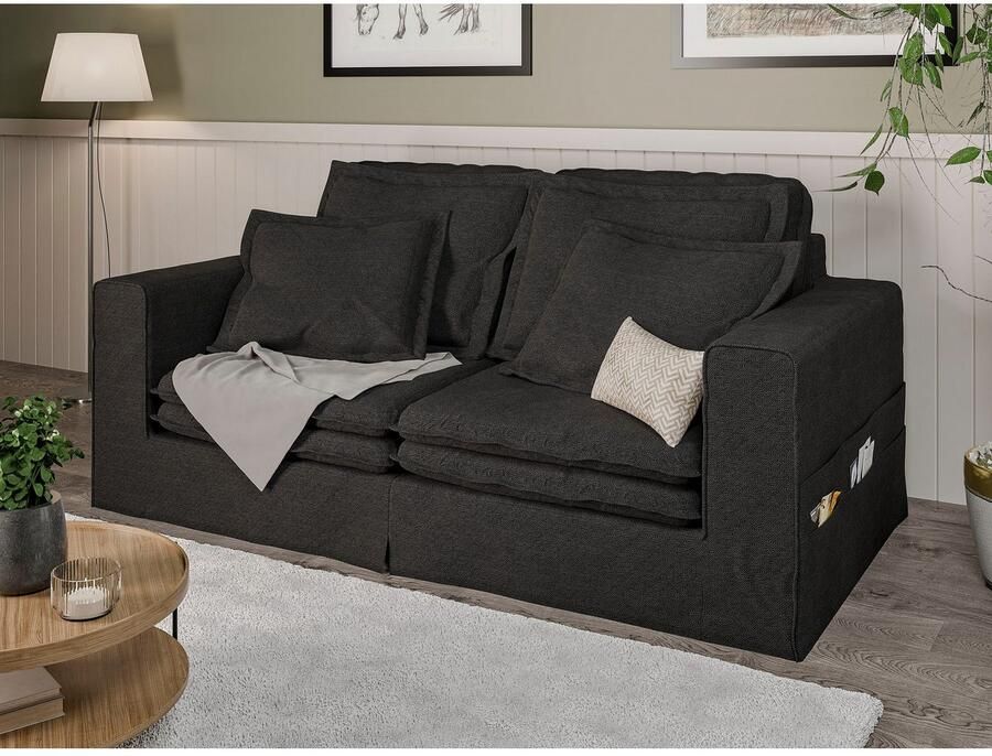 Home affaire 3-zitsbank ALISSAS BIS met veel kussens biesjes aan de kussens Hoes-look kleine zakken aan de zijkant voor opberging - Foto 2