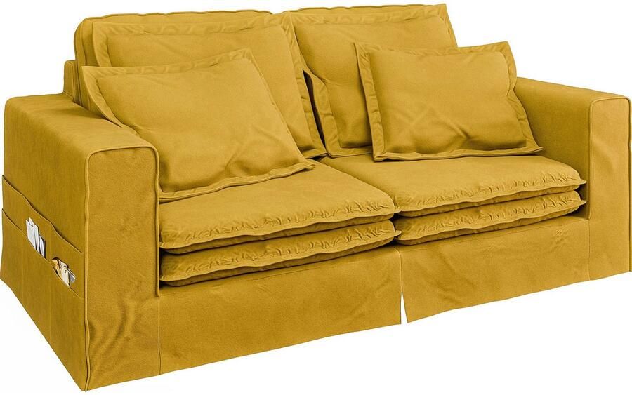 Home affaire 3-zitsbank ALISSAS BIS met veel kussens biesjes aan de kussens Hoes-look kleine zakken aan de zijkant voor opberging - Foto 3