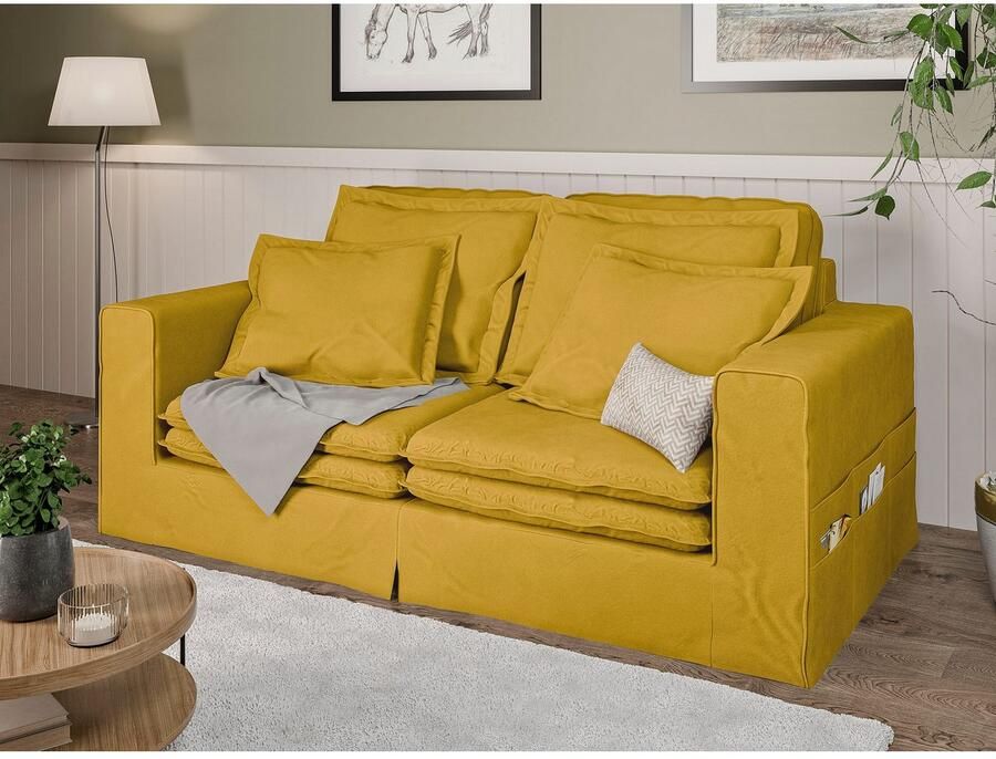 Home affaire 3-zitsbank ALISSAS BIS met veel kussens biesjes aan de kussens Hoes-look kleine zakken aan de zijkant voor opberging - Foto 2