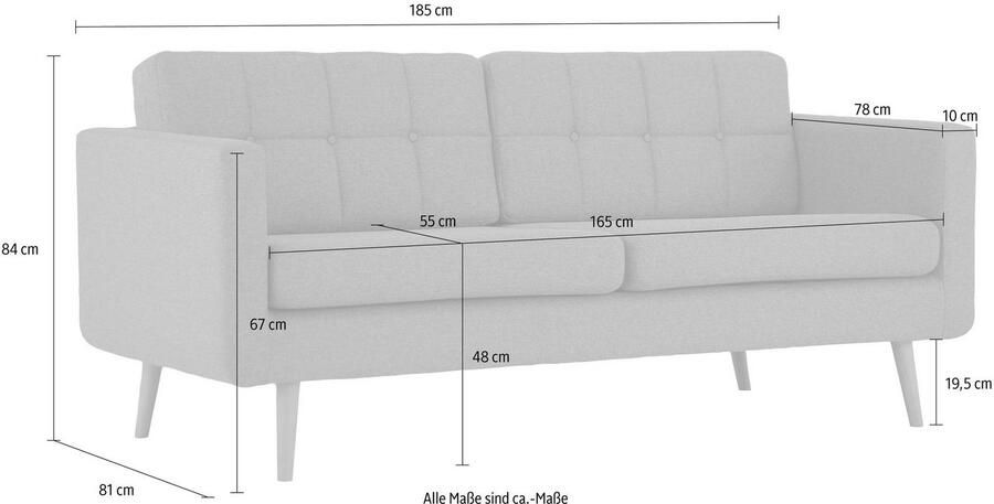 Home affaire 3-zitsbank Brest met capitonnage en stiksels achter strak design - Foto 4