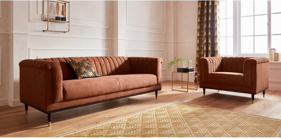 Home affaire Fauteuil Chamby met houten rand onder en stiksels bij de leuning - Foto 3