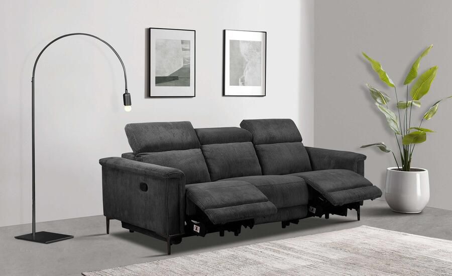 Home affaire 3-zitsbank Lund Cord met handmatige of elektrische relaxfunctie in 2 zitplaatsen - Foto 9