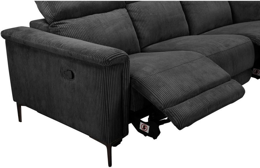 Home affaire 3-zitsbank Lund Cord met handmatige of elektrische relaxfunctie in 2 zitplaatsen - Foto 2
