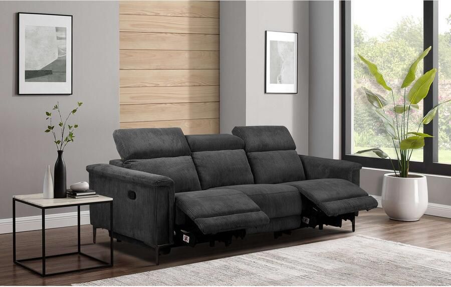 Home affaire 3-zitsbank Lund Cord met handmatige of elektrische relaxfunctie in 2 zitplaatsen - Foto 3