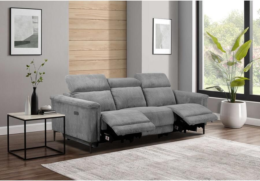 Home affaire 3-zitsbank Lund Cord met handmatige of elektrische relaxfunctie in 2 zitplaatsen - Foto 2