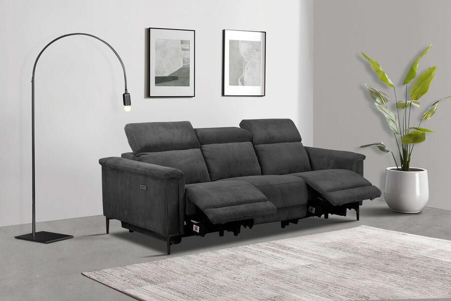 Home affaire 3-zitsbank Lund Cord met handmatige of elektrische relaxfunctie in 2 zitplaatsen - Foto 9