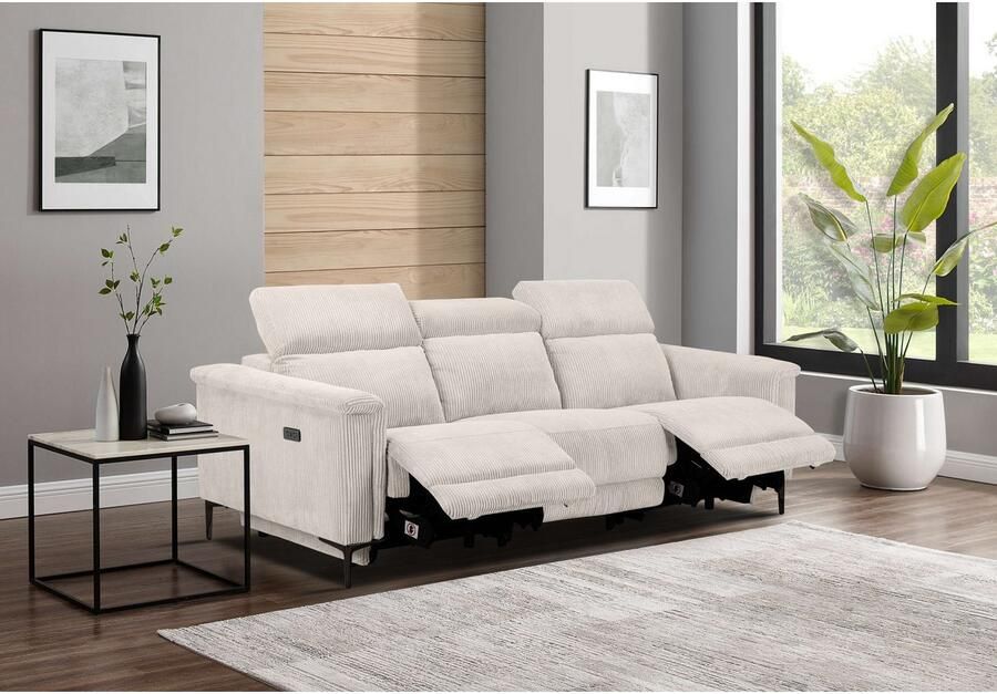 Home affaire 3-zitsbank Lund Cord met handmatige of elektrische relaxfunctie in 2 zitplaatsen - Foto 2