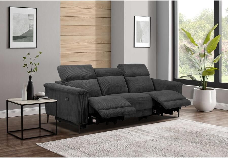 Home affaire 3-zitsbank Lund Cord met handmatige of elektrische relaxfunctie in 2 zitplaatsen - Foto 2