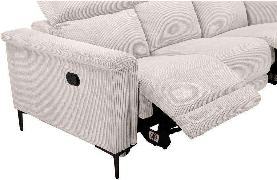Home affaire 3-zitsbank Lund Cord met handmatige of elektrische relaxfunctie in 2 zitplaatsen - Foto 2