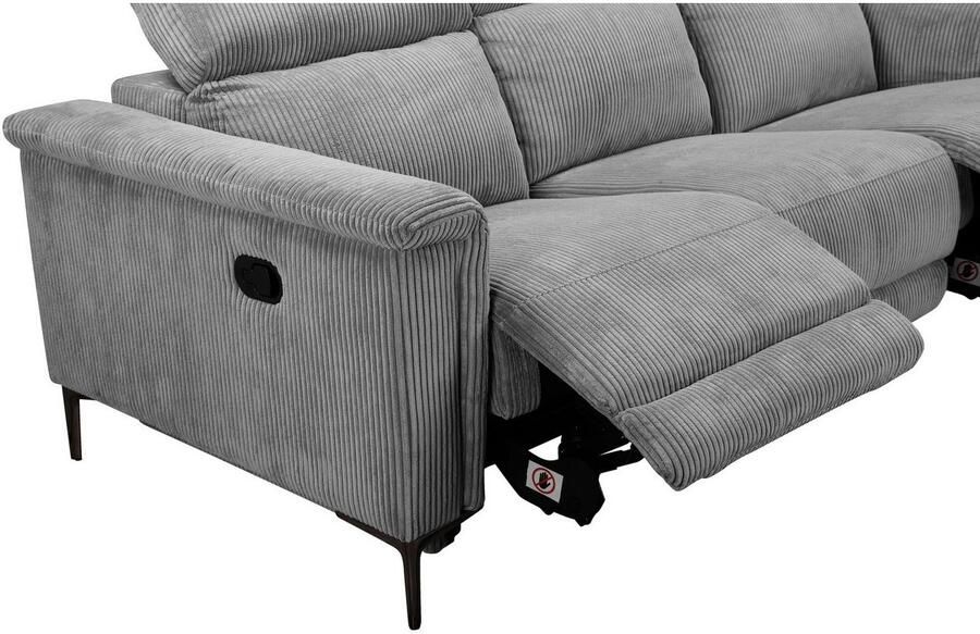 Home affaire 3-zitsbank Lund Cord met handmatige of elektrische relaxfunctie in 2 zitplaatsen - Foto 2