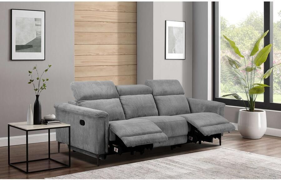 Home affaire 3-zitsbank Lund Cord met handmatige of elektrische relaxfunctie in 2 zitplaatsen - Foto 3