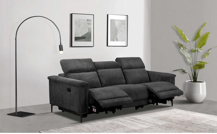 Home affaire 3-zitsbank Lund Cord met handmatige of elektrische relaxfunctie in 2 zitplaatsen - Foto 6