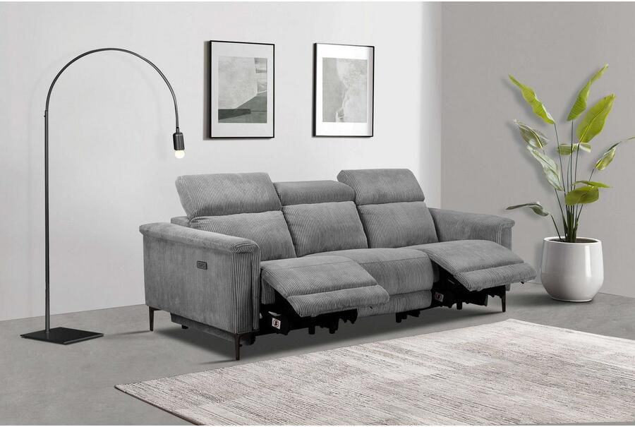 Home affaire 3-zitsbank Lund Cord met handmatige of elektrische relaxfunctie in 2 zitplaatsen - Foto 6
