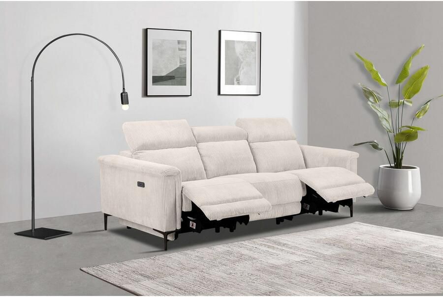 Home affaire 3-zitsbank Lund Cord met handmatige of elektrische relaxfunctie in 2 zitplaatsen - Foto 5