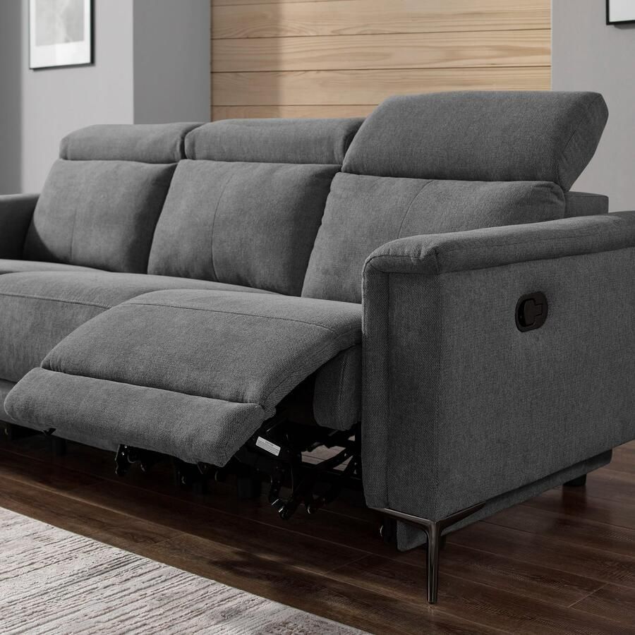Home affaire 3-zitsbank Lund met handmatige en elektrische relaxfunctie in 2 zittingen (links en rechts) usb-c echt leer kunstleer weefstof - Foto 2