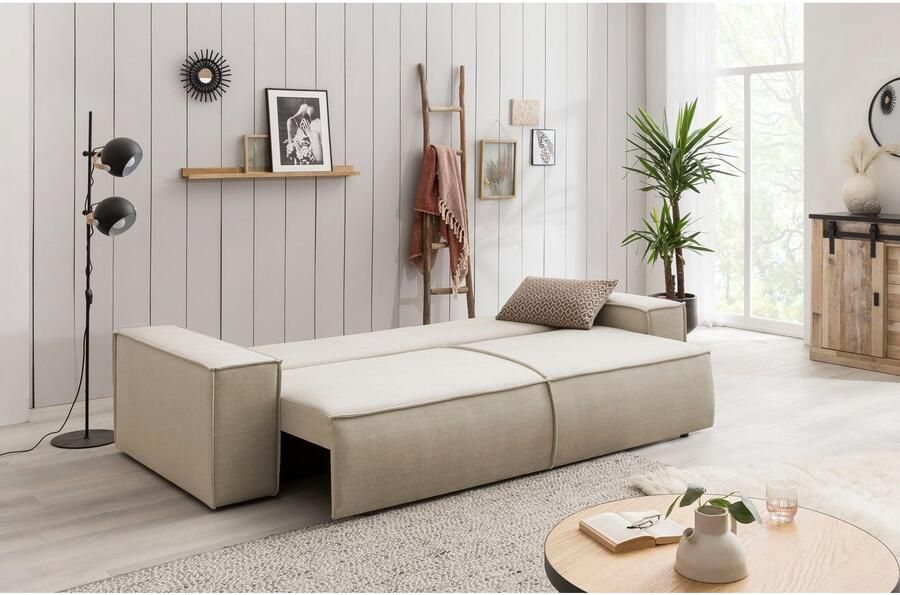 Home affaire 3-zitsbank SHERWOOD slaapbank (257 cm) ribfluweel velours vintage lederlook - Foto 5