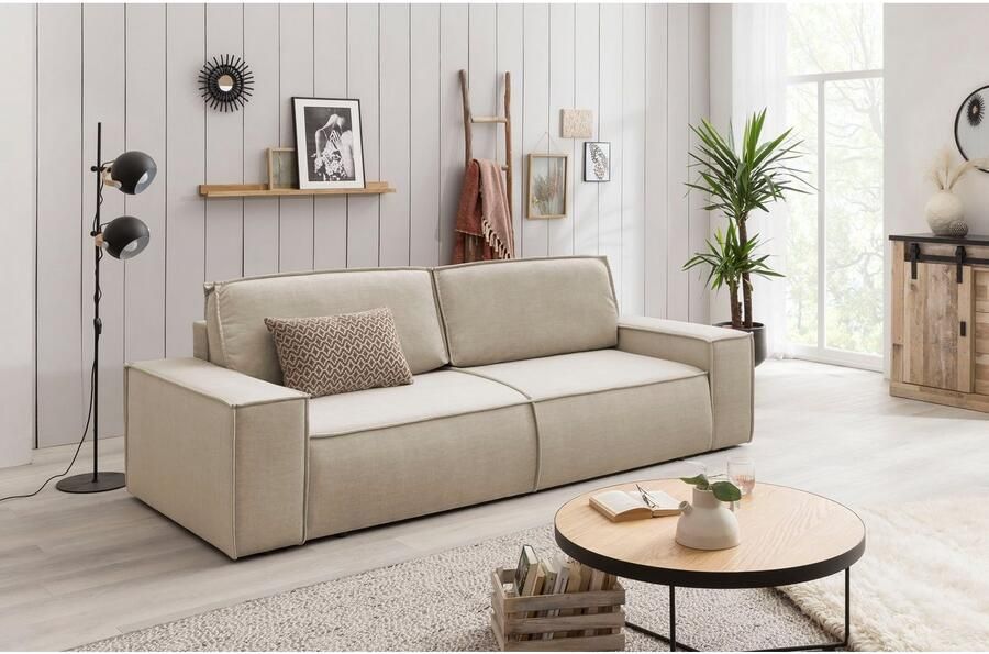 Home affaire 3-zitsbank SHERWOOD slaapbank (257 cm) ribfluweel velours vintage lederlook - Foto 6