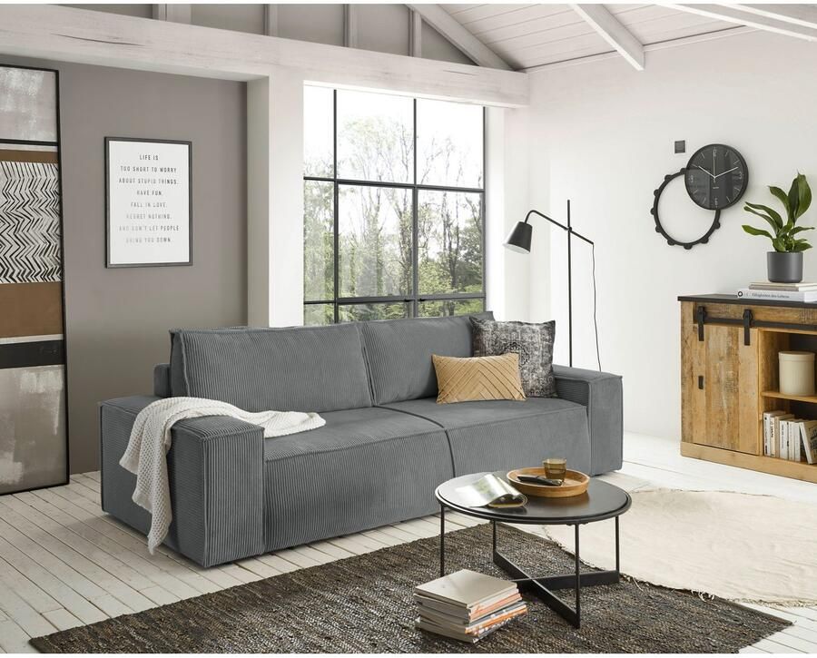 Home affaire 3-zitsbank SHERWOOD slaapbank (257 cm) ribfluweel velours vintage lederlook - Foto 4