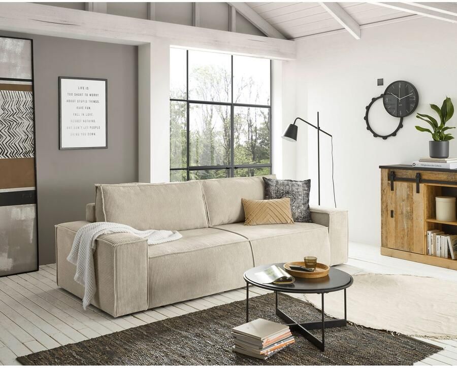 Home affaire 3-zitsbank SHERWOOD slaapbank (257 cm) ribfluweel velours vintage lederlook - Foto 4