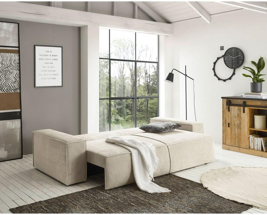 Home affaire 3-zitsbank SHERWOOD slaapbank (257 cm) ribfluweel velours vintage lederlook - Foto 5