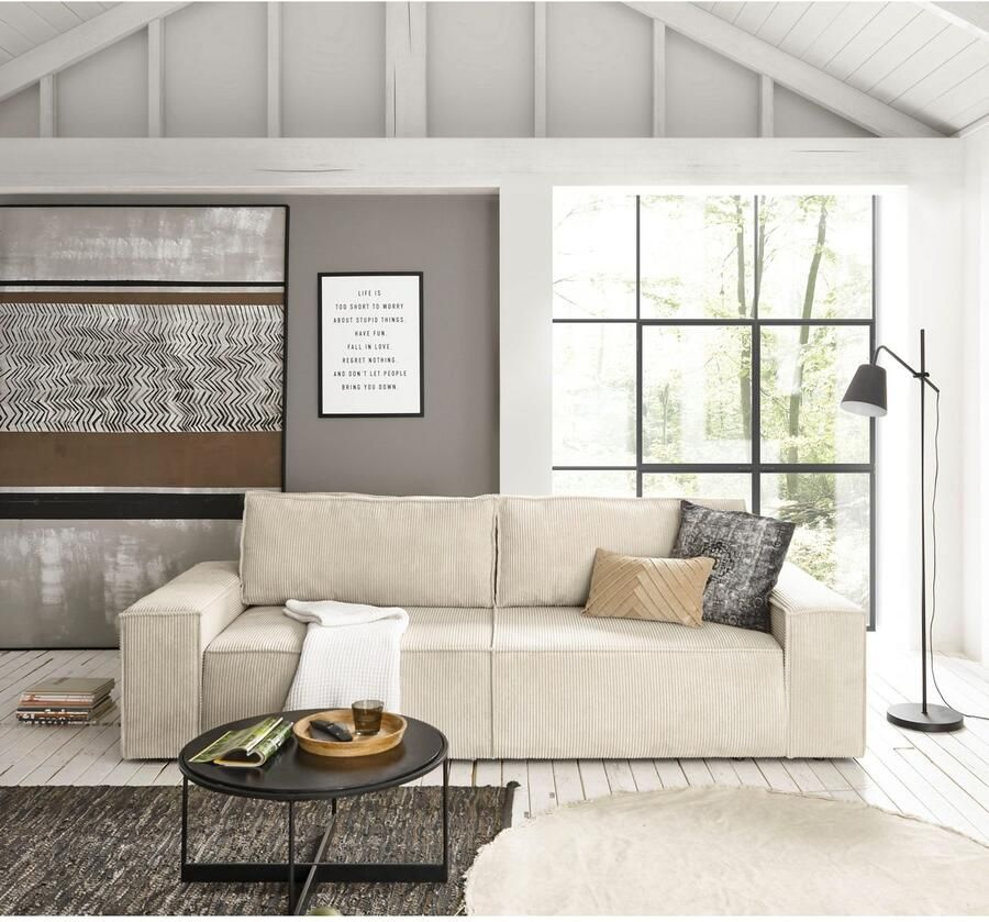 Home affaire 3-zitsbank SHERWOOD slaapbank (257 cm) ribfluweel velours vintage lederlook - Foto 2