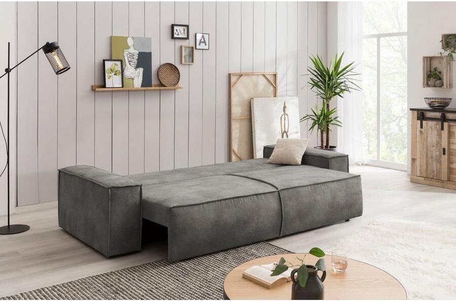 Home affaire 3-zitsbank SHERWOOD slaapbank (257 cm) ribfluweel velours vintage lederlook - Foto 5