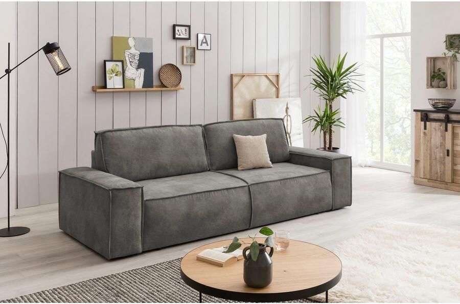 Home affaire 3-zitsbank SHERWOOD slaapbank (257 cm) ribfluweel velours vintage lederlook - Foto 6