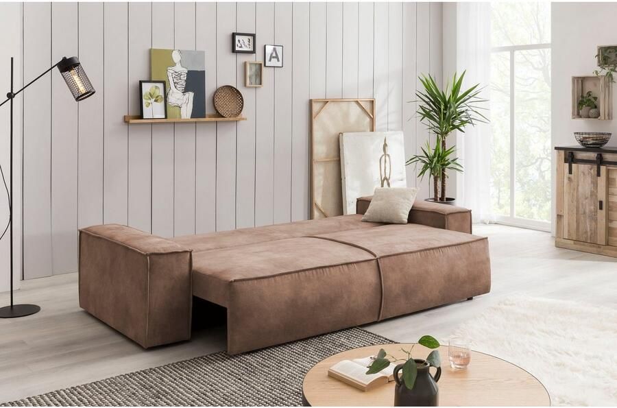 Home affaire 3-zitsbank SHERWOOD slaapbank (257 cm) ribfluweel velours vintage lederlook - Foto 5