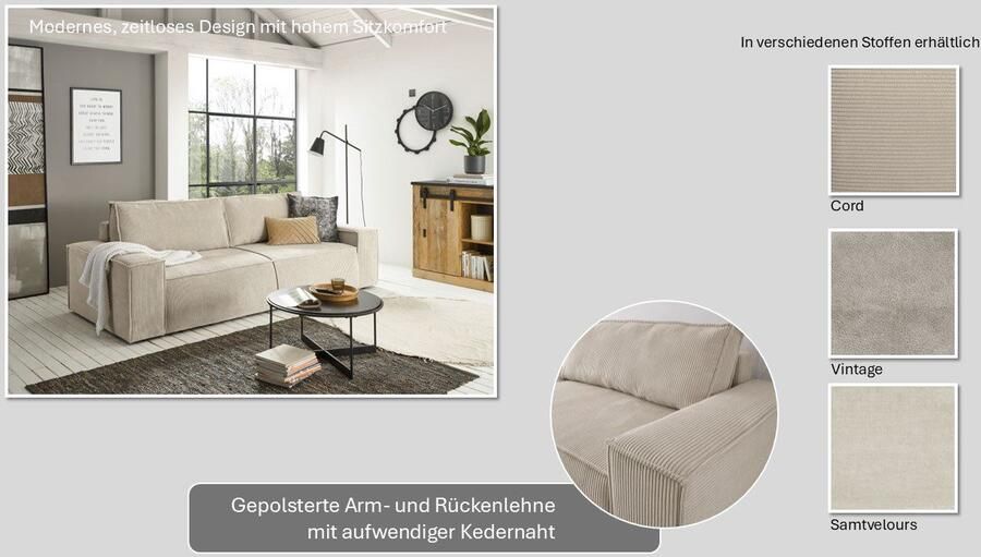 Home affaire 3-zitsbank SHERWOOD slaapbank (257 cm) ribfluweel velours vintage lederlook - Foto 9