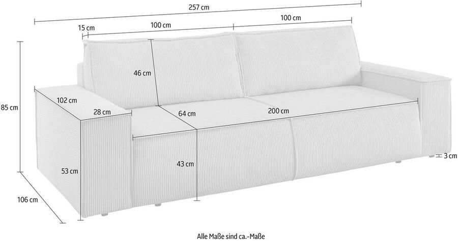 Home affaire 3-zitsbank SHERWOOD slaapbank (257 cm) ribfluweel velours vintage lederlook - Foto 17