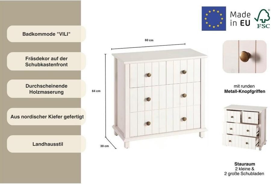 Home affaire Badkamerkast Vili Badkamerkast onderkast 4 lades van massief hout - Foto 18