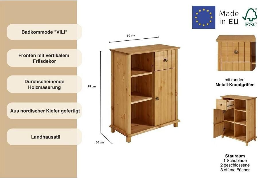 Home affaire Badkamerkast Vili Badkamerkast onderkast breedte 60 cm van massief hout - Foto 14
