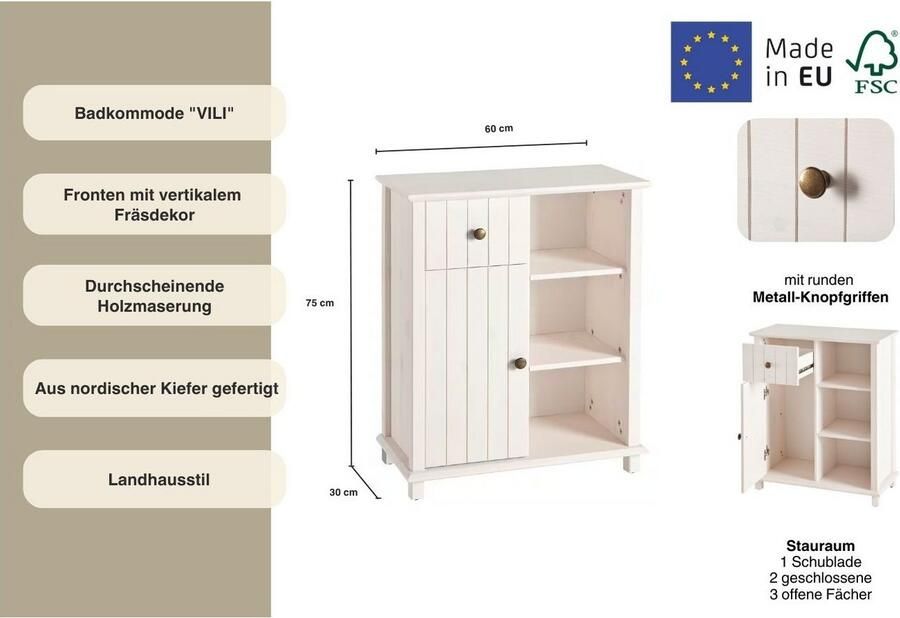 Home affaire Badkamerkast Vili Badkamerkast onderkast breedte 60 cm van massief hout - Foto 9