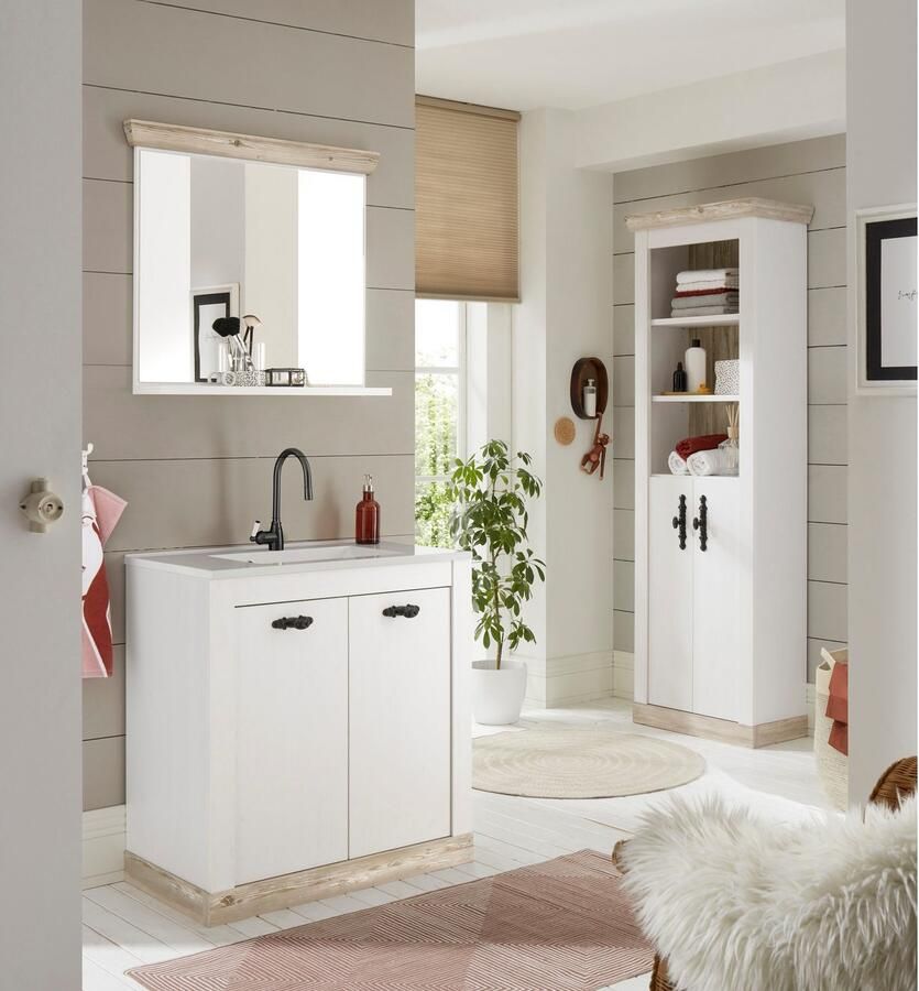 Home affaire Badspiegel Florenz spiegel in landhuisstijl in pinie wit met opbergruimte breedte 80 cm - Foto 4