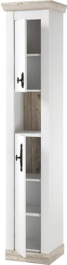 Home affaire Hoge kast Florenz badkamerkast in landhuisstijl kast met metalen handgrepen in pinie weiß open vak en voldoende opbergruimte achter draaideuren - Foto 15
