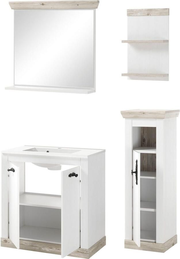 Home affaire Badkamerserie Florenz badkamer in landhuisstijl 4-delig badkamer Waschtafel kast wandplank en spiegel in dennenwit opbergruimte (4-delig) - Foto 10