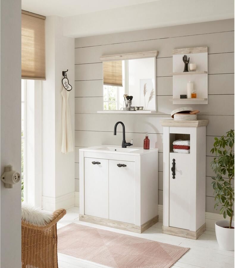 Home affaire Badkamerserie Florenz badkamer in landhuisstijl 4-delig badkamer Waschtafel kast wandplank en spiegel in dennenwit opbergruimte (4-delig) - Foto 4