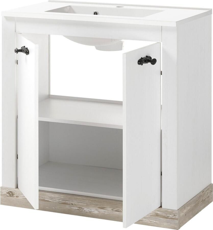 Home affaire Badkamerserie Florenz badkamer in landhuisstijl 4-delig badkamer Waschtafel kast wandplank en spiegel in dennenwit opbergruimte (4-delig) - Foto 3