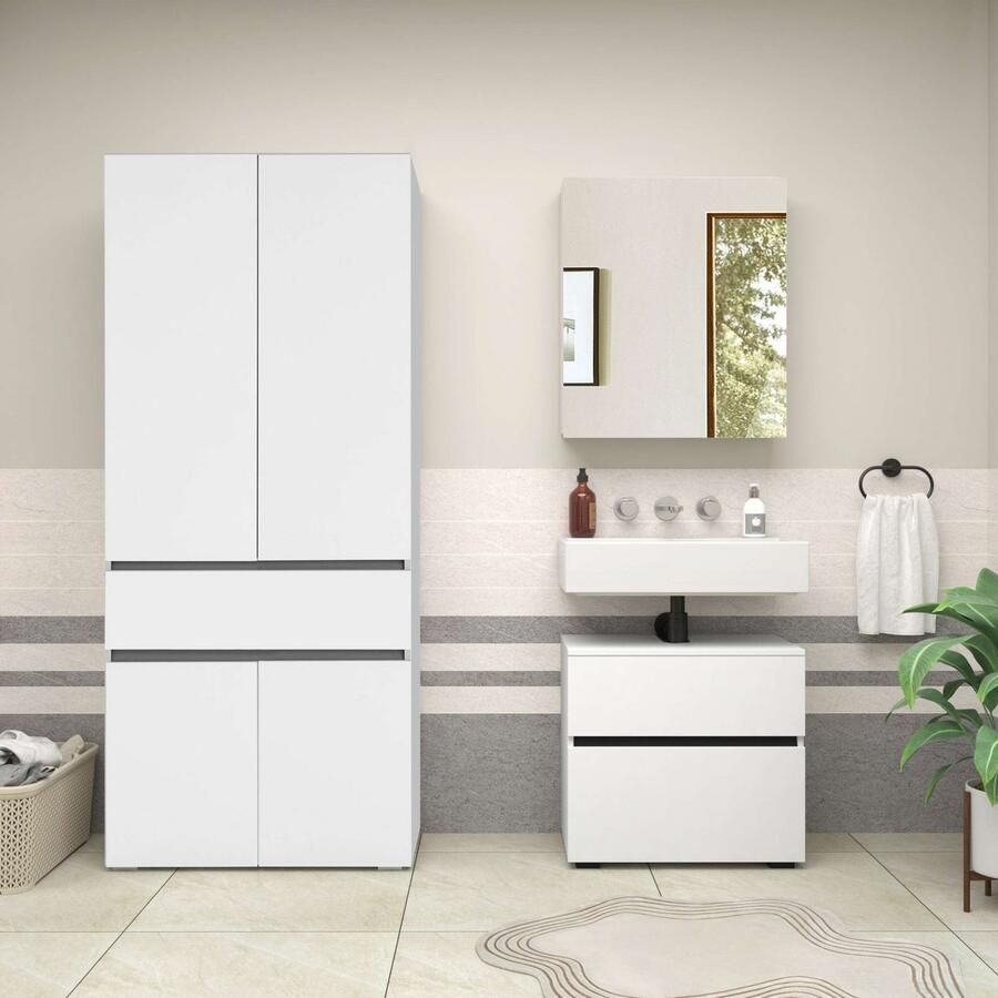 Home affaire Badmeubelset Wisla Spiegelschrank WBU met sifonaansluiting en push-to-open breedte 60 cm (set 2 stuks) - Foto 8