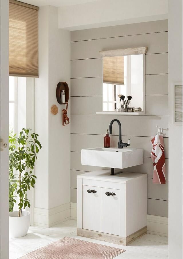 Home affaire Badspiegel Florenz spiegel in landhuisstijl in pinie wit met opbergruimte breedte 60 cm - Foto 7